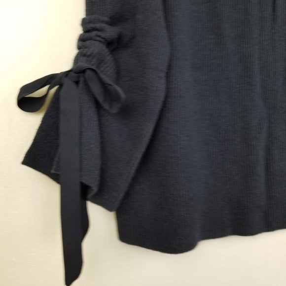 New Ann Taylor Navy Blue Wool Bow Tie Cuff Ribbed Sweater Size Small - Picture 6 of 11